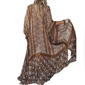 Free People Coffee Paisley Maxi Kimono Duster